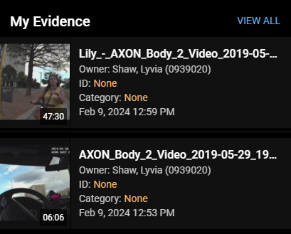 Shows the My Evidence section of the mobile app where you can view and open evidence.
