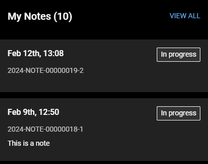 Shows the My Notes section of the mobile app where you can view and open notes.