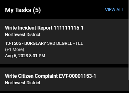 Shows My Tasks section of the mobile app where you can view and open reports.