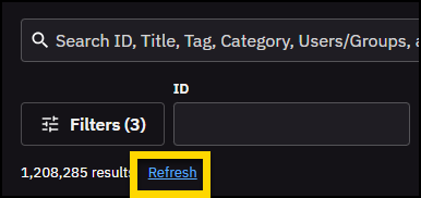 Cropped section of the evidence search page with the Refresh button highlighted.